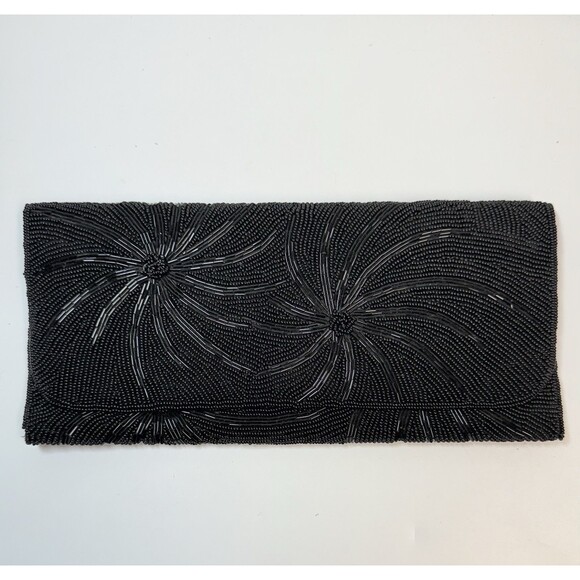 Vintage Handmade In Hong Kong Beaded Black Evening Clutch Bag - Picture 1 of 9